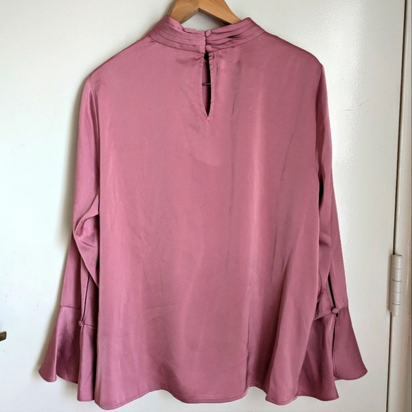 🆕 Halogen Pink Foxglove Long Sleeve Top Blouse Mock Neck Trumpet Sleeves XL - Picture 8 of 16